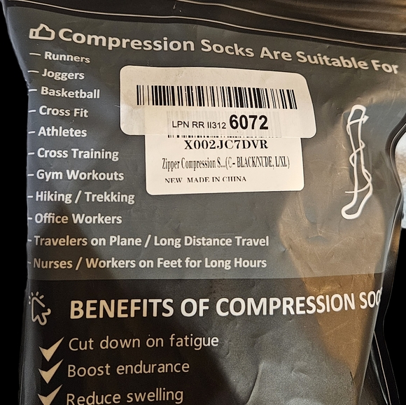 2 pair Zipper Compression Socks, Size L/XL, Color: Black and Nude - Picture 3 of 3